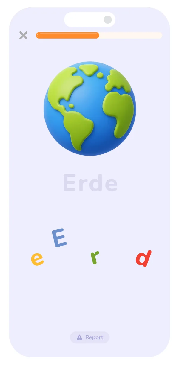 Logoyo app: spelling the word Erde
